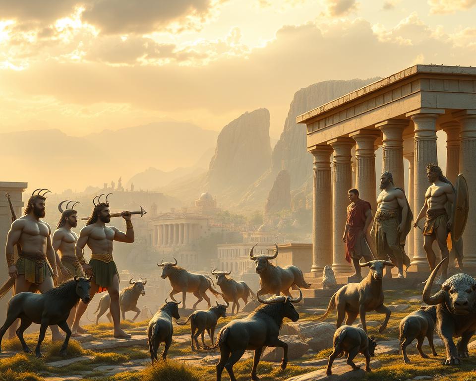 Griechische Helden in mythologischen Szenen Griechische Helden in mythologischen Szenen