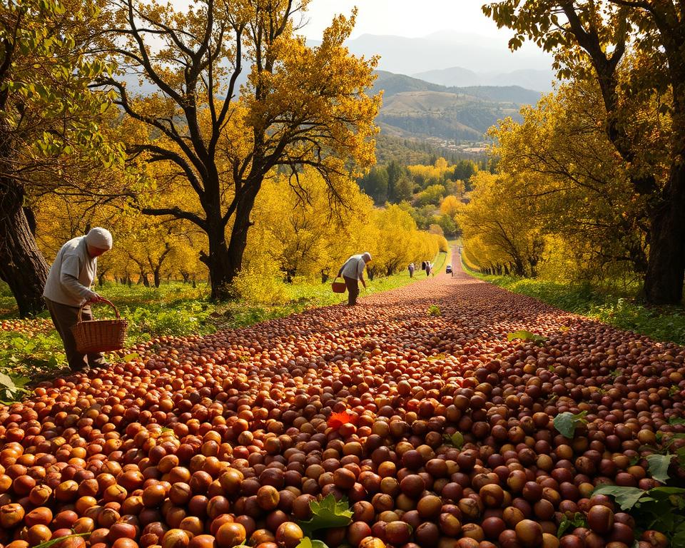 Kastanienernte Griechenland Erntezeit