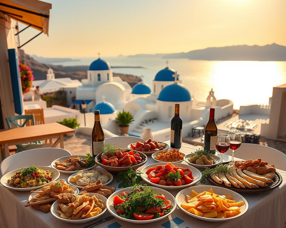 Santorini Wein und griechische Küche Santorini Wein und griechische Küche