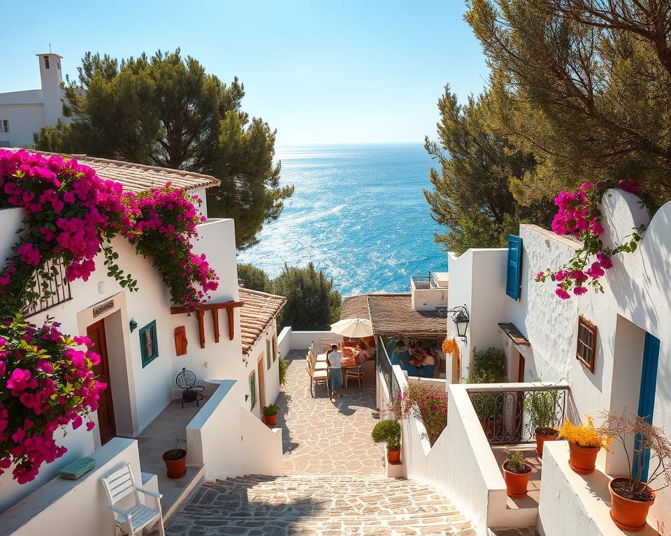 Traditionelle griechische Unterkünfte auf der Insel