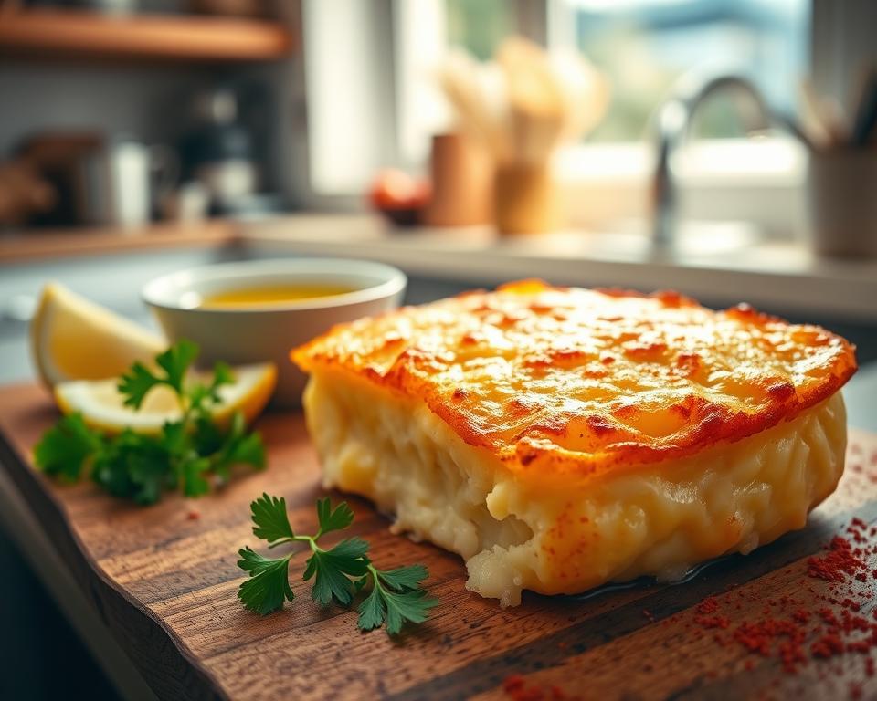 A beautifully plated portion of saganaki, showcasing the golden-brown, crispy exterior of the melted cheese. The foreground features the cheese on a rustic wooden board, garnished with fresh herbs like parsley and a slice of lemon. In the middle ground, a small bowl of olive oil and a sprinkle of paprika adds color and vibrancy. The background reveals a sunlit kitchen setting, with soft, warm lighting enhancing the inviting atmosphere. The composition is shot at a slight angle to capture the texture of the cheese, suggesting indulgence and a homely feel. The overall mood conveys a sense of joy and culinary richness, enticing viewers with the idea of a delightful Greek cheese experience. A beautifully plated portion of saganaki, showcasing the golden-brown, crispy exterior of the melted cheese. The foreground features the cheese on a rustic wooden board, garnished with fresh herbs like parsley and a slice of lemon. In the middle ground, a small bowl of olive oil and a sprinkle of paprika adds color and vibrancy. The background reveals a sunlit kitchen setting, with soft, warm lighting enhancing the inviting atmosphere. The composition is shot at a slight angle to capture the texture of the cheese, suggesting indulgence and a homely feel. The overall mood conveys a sense of joy and culinary richness, enticing viewers with the idea of a delightful Greek cheese experience.